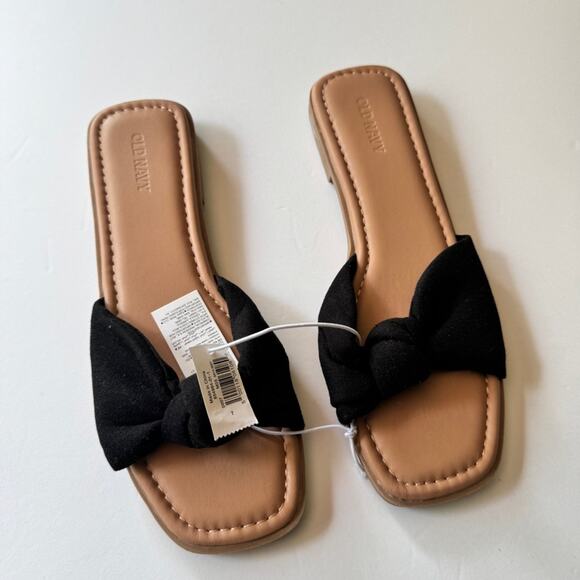 Old Navy Women’s Square Toe Black Jack Knotted Low Heel Flat Sandals Sz 7 - Picture 5 of 8
